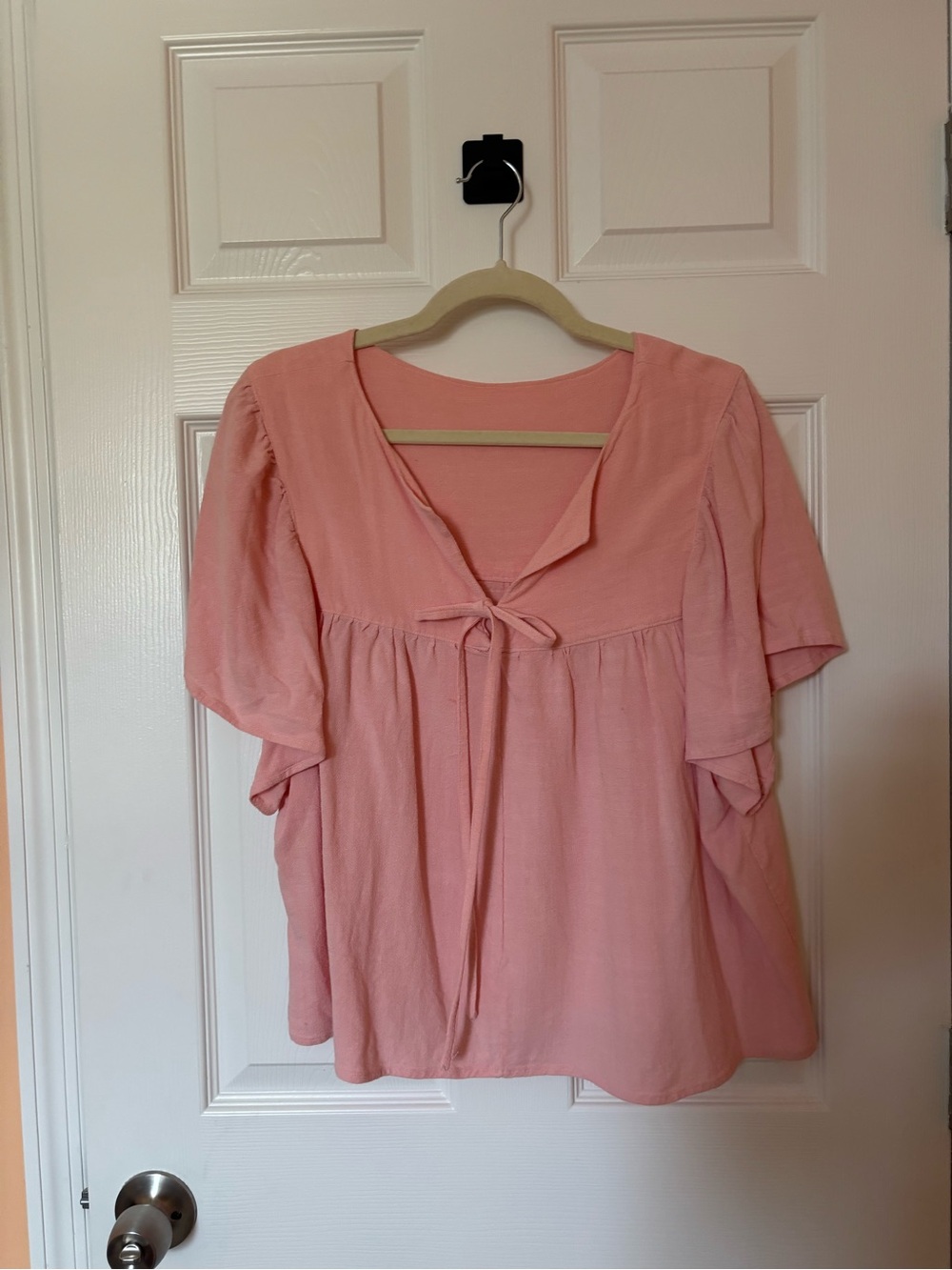 Handmade Linen Pink Tie-Front Peasant Top